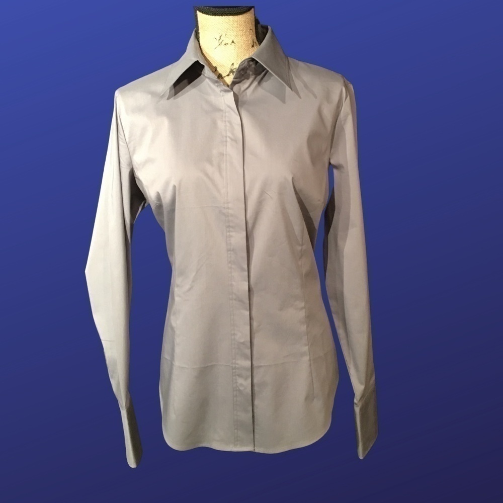 NEW YORK & COMPANY STRETCH “The Madison” Fitted Blouse, GRAY, NWT, Size L